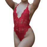 Sexy 3 Colors Lingerie One Piece Women Lace Bra Set Deep V Hot Erotic Sexy Hollow Underwear Halter Open Bra Transparent Lingerie - Virtual Blue Store