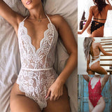 Sexy 3 Colors Lingerie One Piece Women Lace Bra Set Deep V Hot Erotic Sexy Hollow Underwear Halter Open Bra Transparent Lingerie - Virtual Blue Store