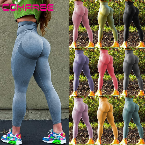 ASHEYWR Women Push Up Fitness Pants High Waist Elastic Skinny Leggins Femme  Sexy Solid Quick Dry Workout Leggings Pants Mujer