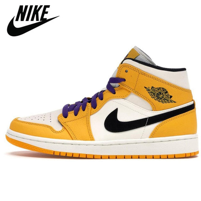 Authentic Original  Air Jordan Retro 1 Mid  AJ1 Men Comfortable Shoes Women Basketball Sneakers - Virtual Blue Store