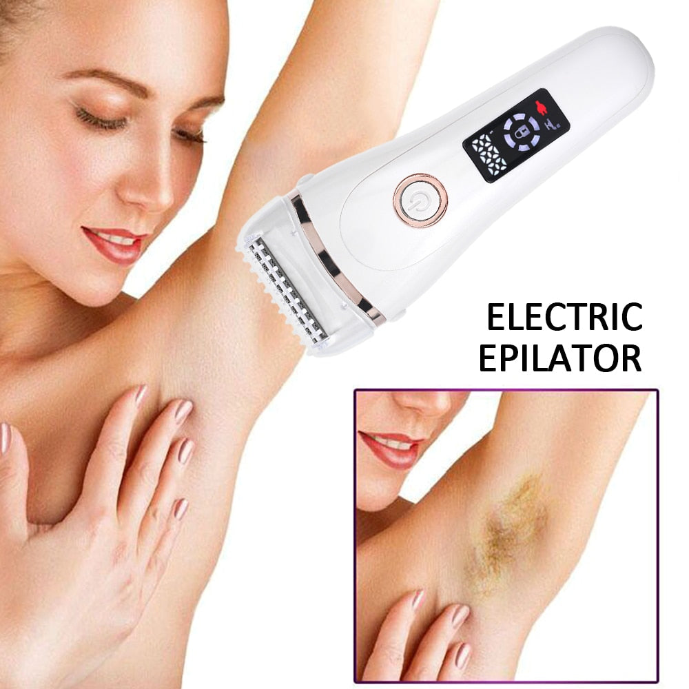 Electric Razor Lady Shaver Waterproof Painless LCD Display Trimmer For Women Bikini Whole Body Wet & Dry Using+Replacement Head - Virtual Blue Store