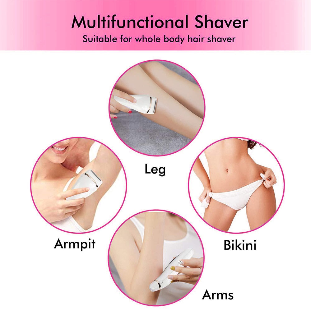 Electric Razor Lady Shaver Waterproof Painless LCD Display Trimmer For Women Bikini Whole Body Wet & Dry Using+Replacement Head - Virtual Blue Store