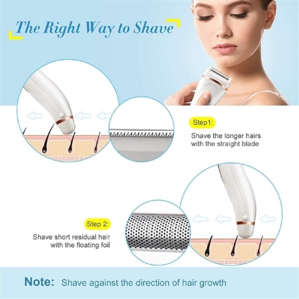 Electric Razor Lady Shaver Waterproof Painless LCD Display Trimmer For Women Bikini Whole Body Wet & Dry Using+Replacement Head - Virtual Blue Store