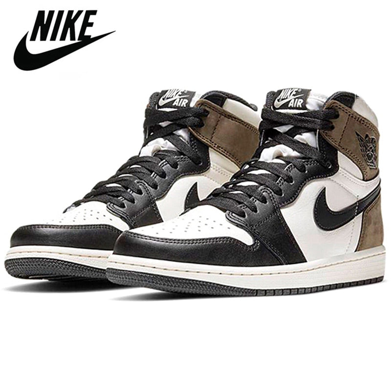 Original athlétique Air Jordan 1 haute OG AJ1 hommes chaussures basket-ball baskets Sport brisé panneau noir moka - Virtual Blue Store