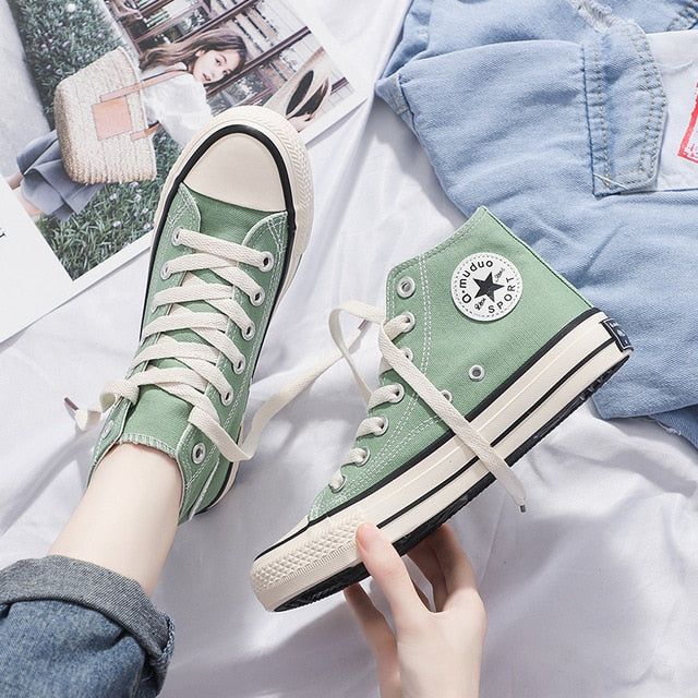 Women's Fashion 2020 Vulcanized Shoes Woman Sneakers New Rainbow Retro Canvas Shoes Flat Fashion Comfortable High Shoes Women - Virtual Blue Store