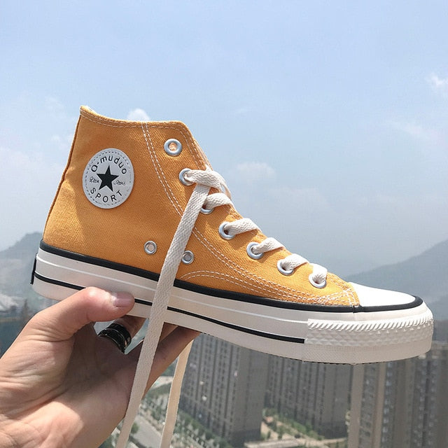 Women's Fashion 2020 Vulcanized Shoes Woman Sneakers New Rainbow Retro Canvas Shoes Flat Fashion Comfortable High Shoes Women - Virtual Blue Store