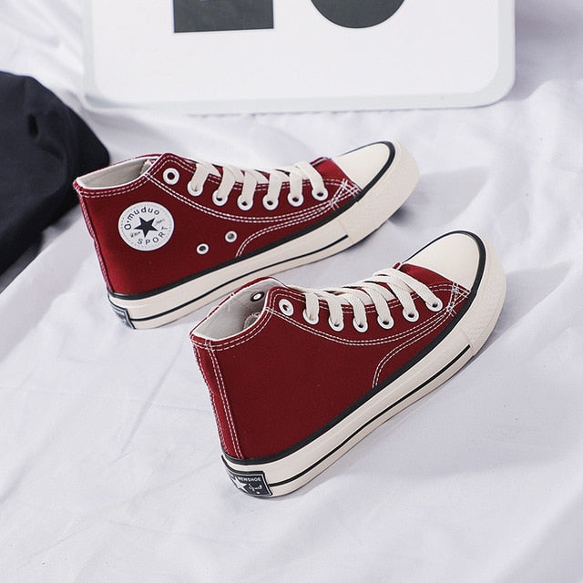 Women's Fashion 2020 Vulcanized Shoes Woman Sneakers New Rainbow Retro Canvas Shoes Flat Fashion Comfortable High Shoes Women - Virtual Blue Store