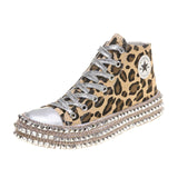 Woman Spring Leopard Print Canvas Fashion Sneakers Rhinestone Sequin Flat Wild Women's Shoes Youth Casual Shoes Plus Size - Virtual Blue Store