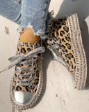 Woman Spring Leopard Print Canvas Fashion Sneakers Rhinestone Sequin Flat Wild Women's Shoes Youth Casual Shoes Plus Size - Virtual Blue Store