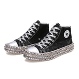 Woman Spring Leopard Print Canvas Fashion Sneakers Rhinestone Sequin Flat Wild Women's Shoes Youth Casual Shoes Plus Size - Virtual Blue Store