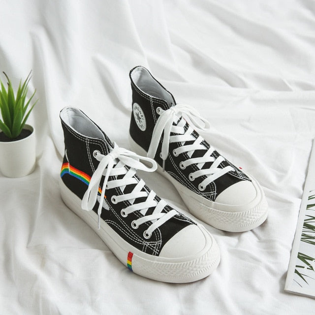 Vulcanized Women shoes High top Canvas sneakers women Mixed Colors Sport Shoe Girls School Shoes Leisure Flat chaussures femme - Virtual Blue Store