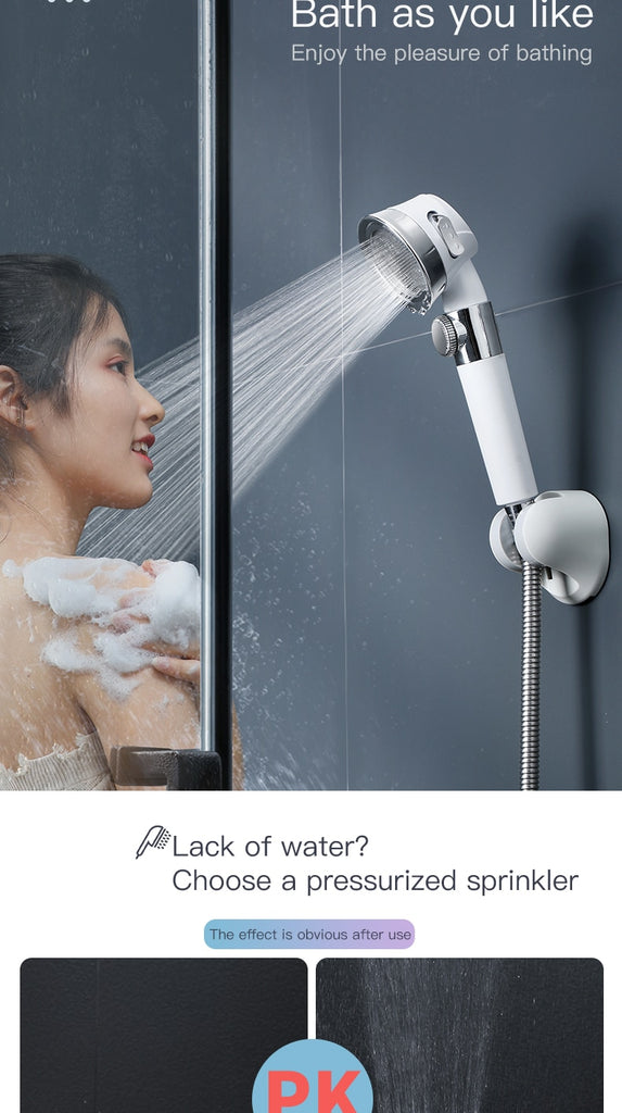 Pressurized Shower Head High Pressure Water Saving Perforated Free Bracket Hose Adjustable Bathroom Accessories Shower Set - Virtual Blue Store