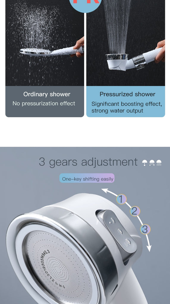 Pressurized Shower Head High Pressure Water Saving Perforated Free Bracket Hose Adjustable Bathroom Accessories Shower Set - Virtual Blue Store