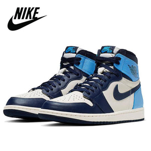 Air jordan 1 retro high og male basketball shoes unisex female breathable air jordan 1 obsidian originial - Virtual Blue Store