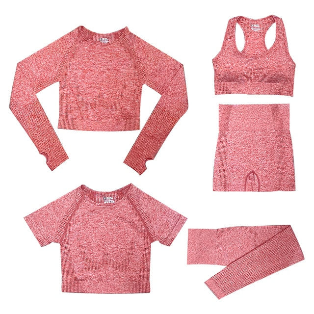 2/3/5PCS Seamless Women Yoga Set Workout Sportswear Gym Clothing Fitness Long Sleeve Crop Top High Waist Leggings Sports Suits - Virtual Blue Store