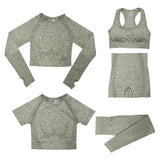 2/3/5PCS Seamless Women Yoga Set Workout Sportswear Gym Clothing Fitness Long Sleeve Crop Top High Waist Leggings Sports Suits - Virtual Blue Store