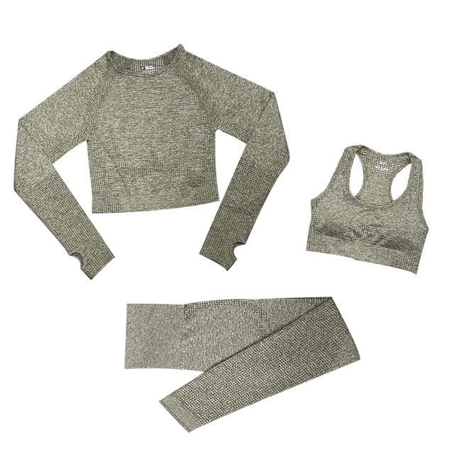 2/3/5PCS Seamless Women Yoga Set Workout Sportswear Gym Clothing Fitness Long Sleeve Crop Top High Waist Leggings Sports Suits - Virtual Blue Store