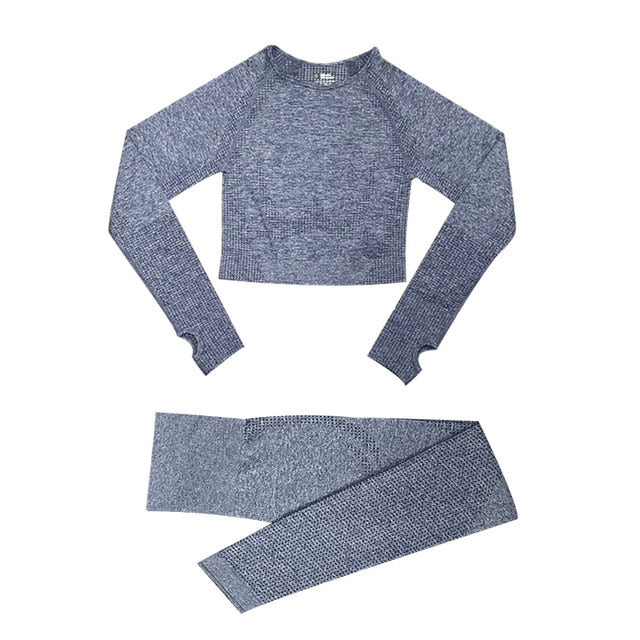 2/3/5PCS Seamless Women Yoga Set Workout Sportswear Gym Clothing Fitness Long Sleeve Crop Top High Waist Leggings Sports Suits - Virtual Blue Store