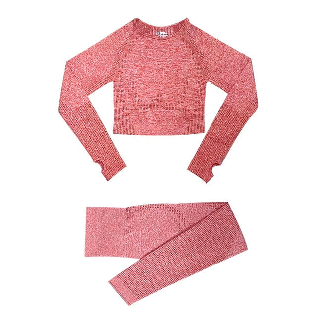 2/3/5PCS Seamless Women Yoga Set Workout Sportswear Gym Clothing Fitness Long Sleeve Crop Top High Waist Leggings Sports Suits - Virtual Blue Store