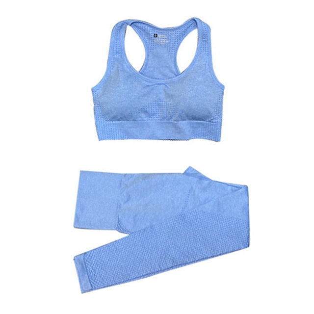 2/3/5PCS Seamless Women Yoga Set Workout Sportswear Gym Clothing Fitness Long Sleeve Crop Top High Waist Leggings Sports Suits - Virtual Blue Store