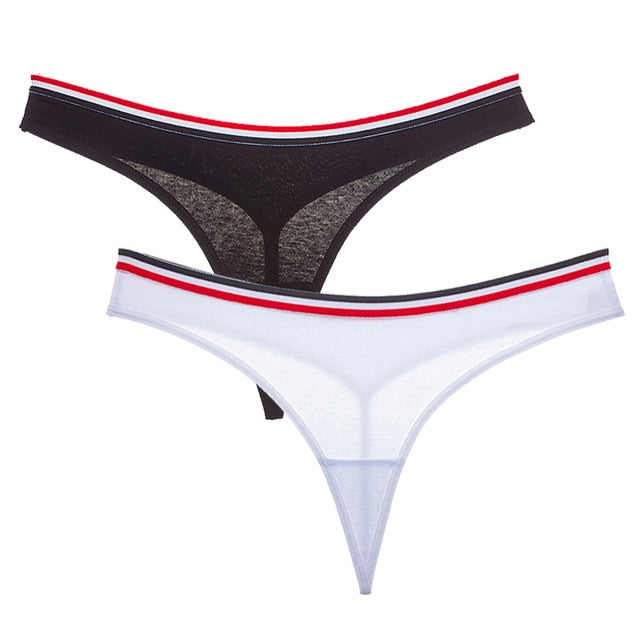 Simple Design Sporty Style Cotton Thong Panties Women Fashion Color Stripes Underwear Female Soft Comfortable G String Lingerie - Virtual Blue Store