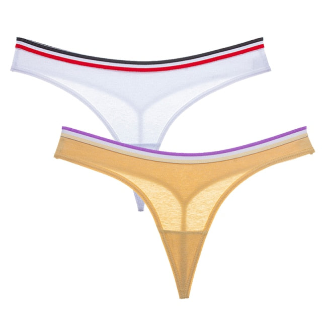 Simple Design Sporty Style Cotton Thong Panties Women Fashion Color Stripes Underwear Female Soft Comfortable G String Lingerie - Virtual Blue Store