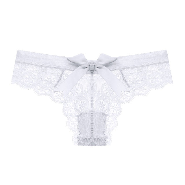 New Sexy Lace String Transparent Panties Women Back Cute Bow Thong Female Seamless G String Fashion Underwear Ladies T-back - Virtual Blue Store
