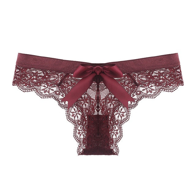 New Sexy Lace String Transparent Panties Women Back Cute Bow Thong Female Seamless G String Fashion Underwear Ladies T-back - Virtual Blue Store