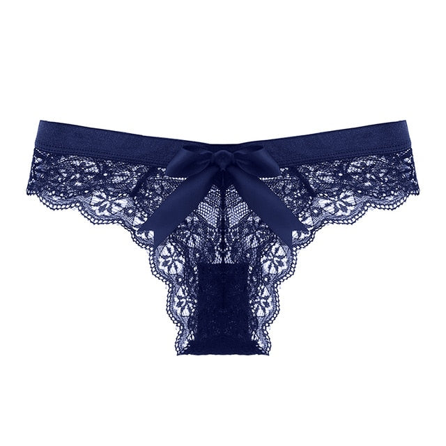 New Sexy Lace String Transparent Panties Women Back Cute Bow Thong Female Seamless G String Fashion Underwear Ladies T-back - Virtual Blue Store