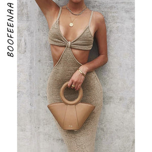 BOOFEENAA Vacation Knitted Maxi Dresses for Women Summer 2021 Elegant Sexy Party Cut Out Backless Bodycon Dress C69-BH27 - Virtual Blue Store