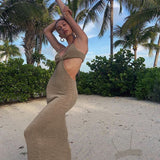BOOFEENAA Vacation Knitted Maxi Dresses for Women Summer 2021 Elegant Sexy Party Cut Out Backless Bodycon Dress C69-BH27 - Virtual Blue Store
