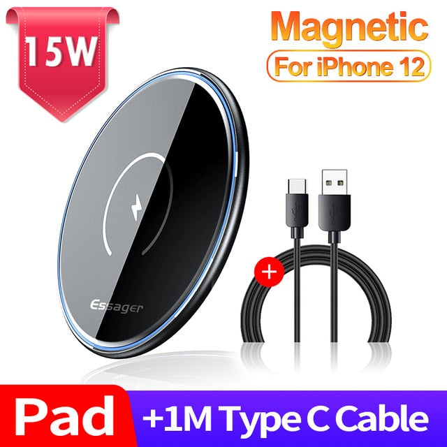 Essager 15W Qi Magnetic Wireless Charger For iPhone 12 11 Pro Xs Max X Induction Fast Wireless Charging Pad For Samsung Xiaomi - Virtual Blue Store