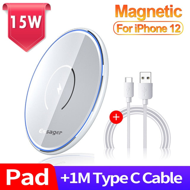 Essager 15W Qi Magnetic Wireless Charger For iPhone 12 11 Pro Xs Max X Induction Fast Wireless Charging Pad For Samsung Xiaomi - Virtual Blue Store
