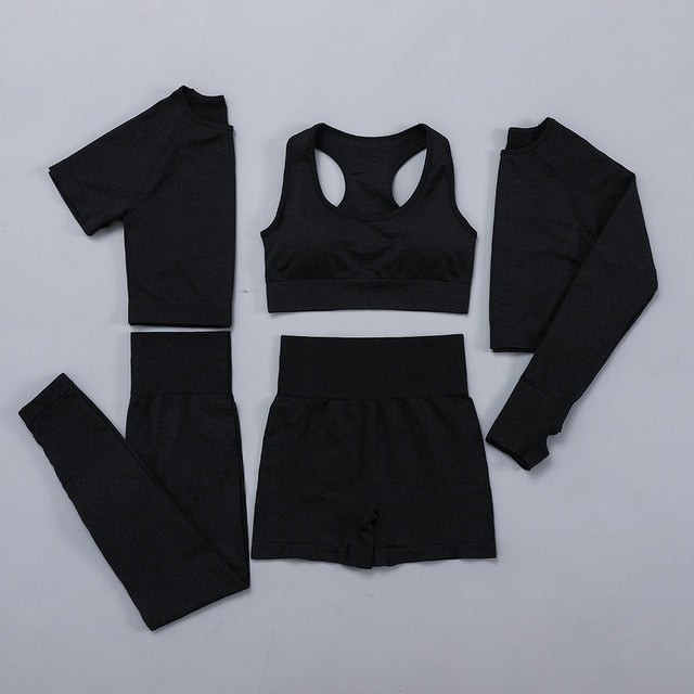 Seamless Women  yoga set Workout Gym Long Sleeve Fitness Crop Top High Waist Leggings Sport Clothing Suits - Virtual Blue Store
