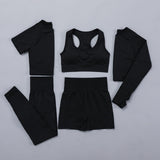 Seamless Women  yoga set Workout Gym Long Sleeve Fitness Crop Top High Waist Leggings Sport Clothing Suits - Virtual Blue Store