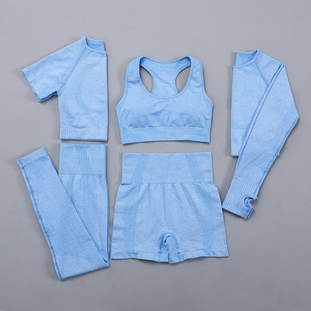 Seamless Women  yoga set Workout Gym Long Sleeve Fitness Crop Top High Waist Leggings Sport Clothing Suits - Virtual Blue Store