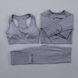 Seamless Women  yoga set Workout Gym Long Sleeve Fitness Crop Top High Waist Leggings Sport Clothing Suits - Virtual Blue Store