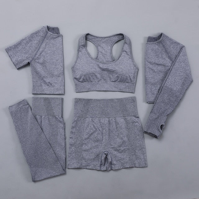 Seamless Women  yoga set Workout Gym Long Sleeve Fitness Crop Top High Waist Leggings Sport Clothing Suits - Virtual Blue Store