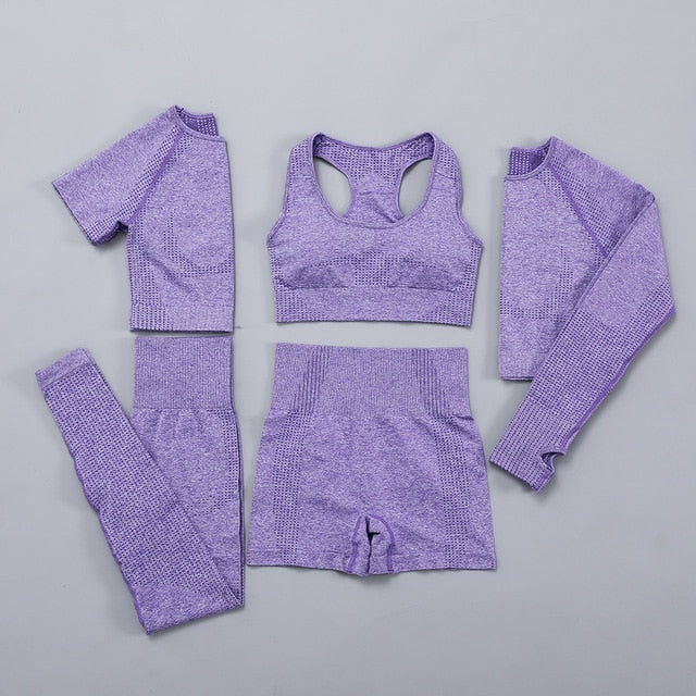 Seamless Women  yoga set Workout Gym Long Sleeve Fitness Crop Top High Waist Leggings Sport Clothing Suits - Virtual Blue Store