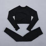 Seamless Women  yoga set Workout Gym Long Sleeve Fitness Crop Top High Waist Leggings Sport Clothing Suits - Virtual Blue Store