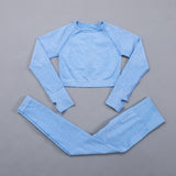 Seamless Women  yoga set Workout Gym Long Sleeve Fitness Crop Top High Waist Leggings Sport Clothing Suits - Virtual Blue Store