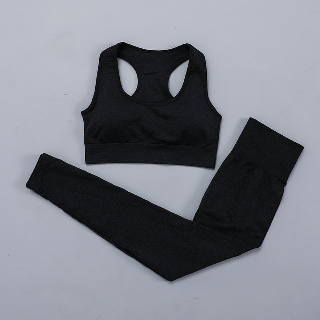 Seamless Women  yoga set Workout Gym Long Sleeve Fitness Crop Top High Waist Leggings Sport Clothing Suits - Virtual Blue Store