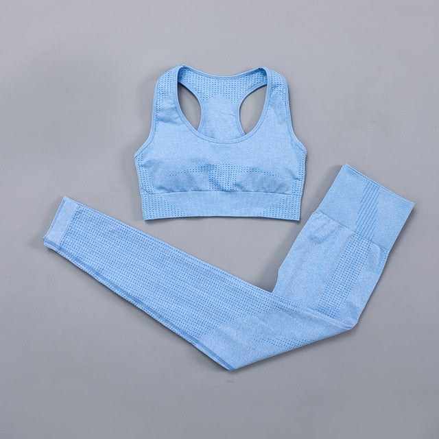 Seamless Women  yoga set Workout Gym Long Sleeve Fitness Crop Top High Waist Leggings Sport Clothing Suits - Virtual Blue Store