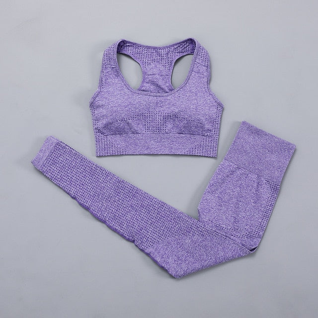 Seamless Women  yoga set Workout Gym Long Sleeve Fitness Crop Top High Waist Leggings Sport Clothing Suits - Virtual Blue Store