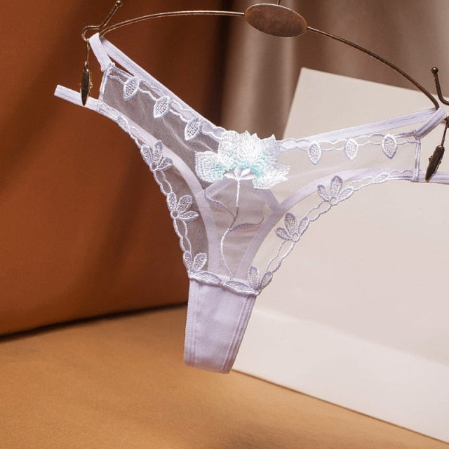 Sexy Lace Floral Thong Ladies Panties Embroidered Mesh Yarn Perspective Young Women Girls Underwear Hot T Pants G-String Thongs - Virtual Blue Store