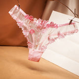Sexy Lace Floral Thong Ladies Panties Embroidered Mesh Yarn Perspective Young Women Girls Underwear Hot T Pants G-String Thongs - Virtual Blue Store