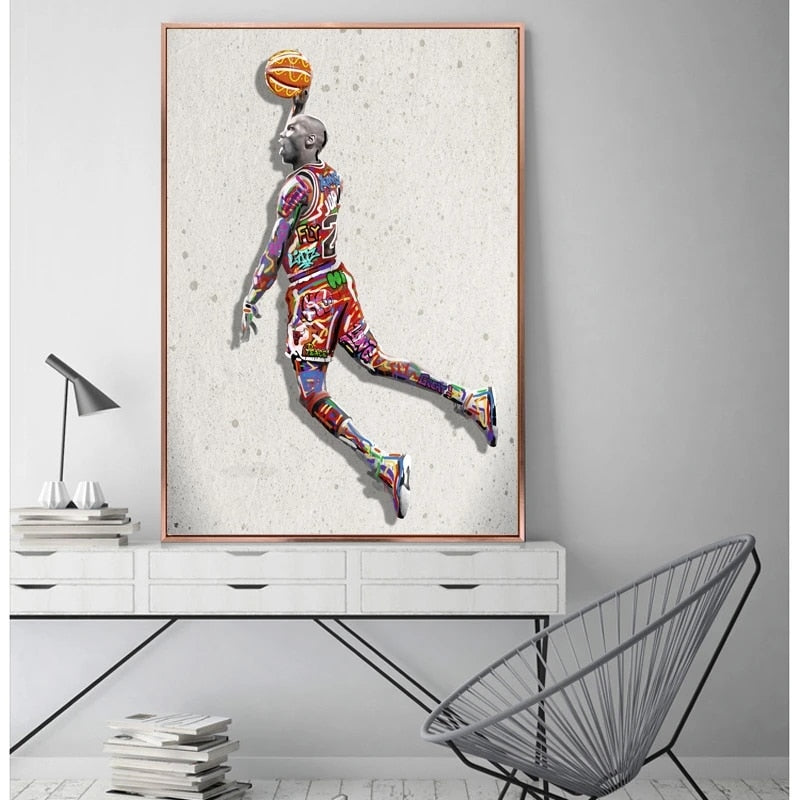 Sport Air Abstract Art Painting Michael Jordan Poster Fly Dunk Basketball Wall Pictures for Living Room Decoration Bedroom - Virtual Blue Store