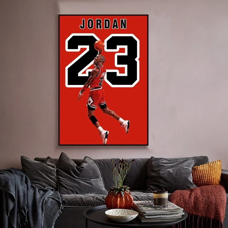 Canvs Poster JORDAN 23 CANVAS Bulls Flyer Michael Jordan and James Fan Poster Print Canvas Painting Boy Room Decoration Painting - Virtual Blue Store