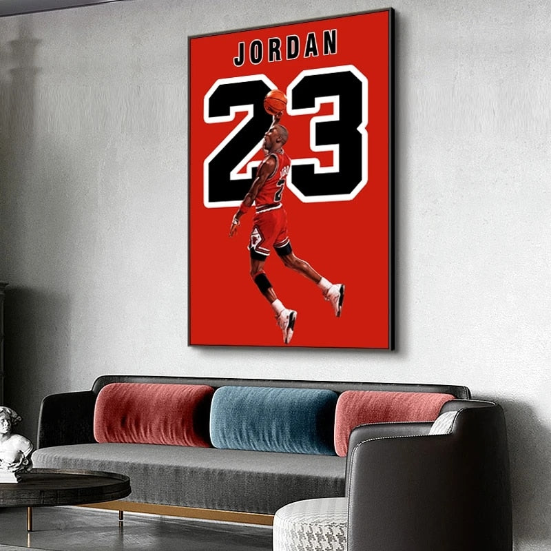 Canvs Poster JORDAN 23 CANVAS Bulls Flyer Michael Jordan and James Fan Poster Print Canvas Painting Boy Room Decoration Painting - Virtual Blue Store