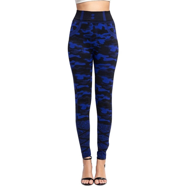 Women's Imitation Jeans Leggings Pants Stretchable Slim Fitness Leggings Faux Denim Jeans High Hips Sports Pencil Pants Casual - Virtual Blue Store